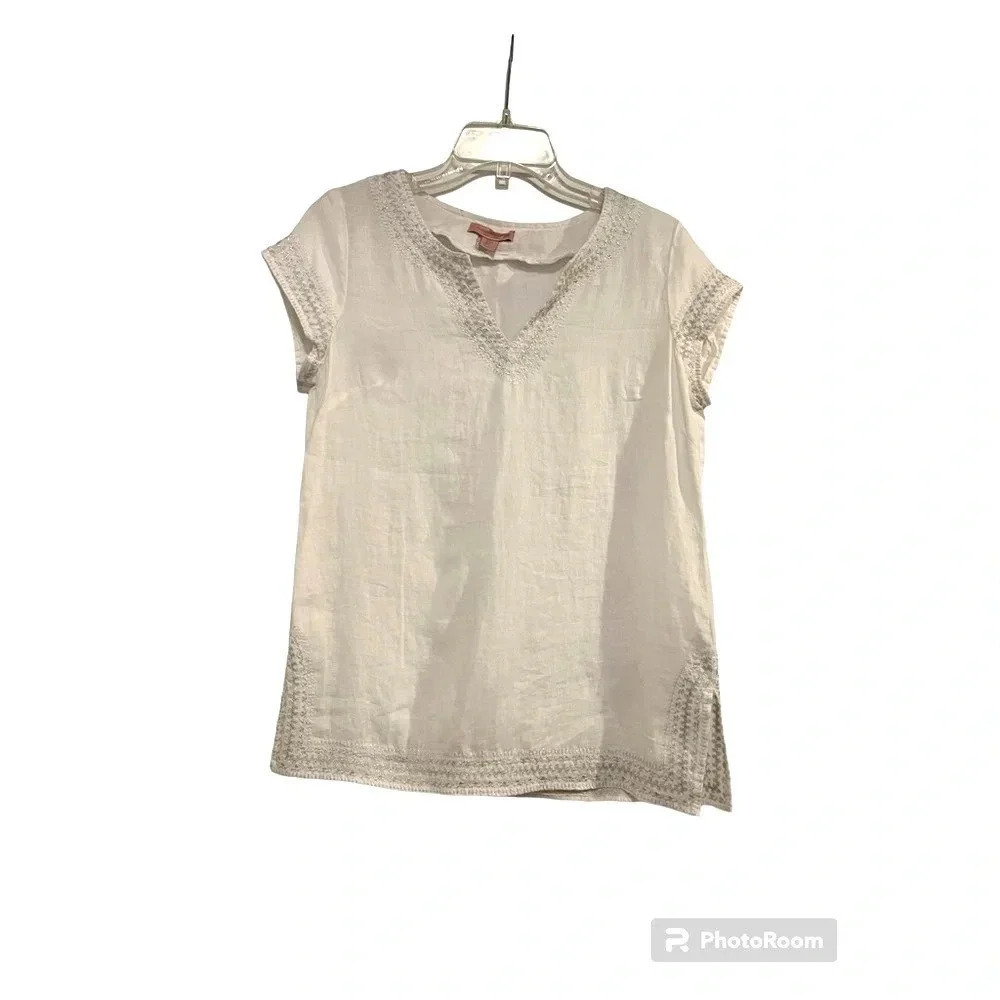 St. Tropez West White Top Metallic Thread Linen